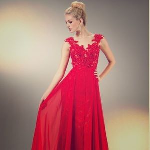 Unique Vintage Red Beaded Prom Dress